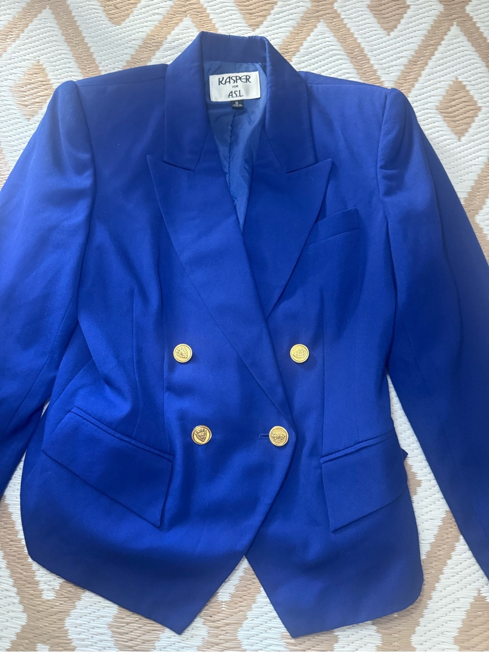Kasper Cobalt Blue Double-Breasted Blazer with Gold Buttons